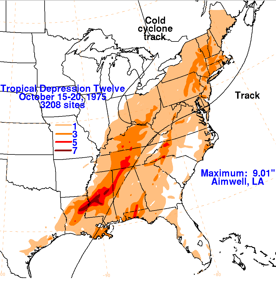 Tropical Depression Twelve (1975) Rainfall