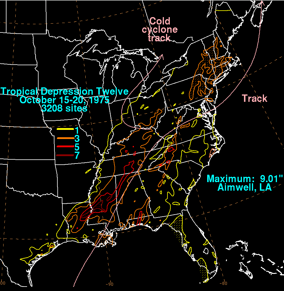 Tropical Depression Twelve (1975) Rainfall