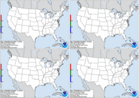 Day 1 probability of snow greater than or equal to 4, 8, and 12 inches and freezing rain greater than or equal to .25 inch