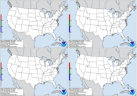 Day 2 probability of snow greater than or equal to 4, 8, and 12 inches and freezing rain greater than or equal to .25 inch